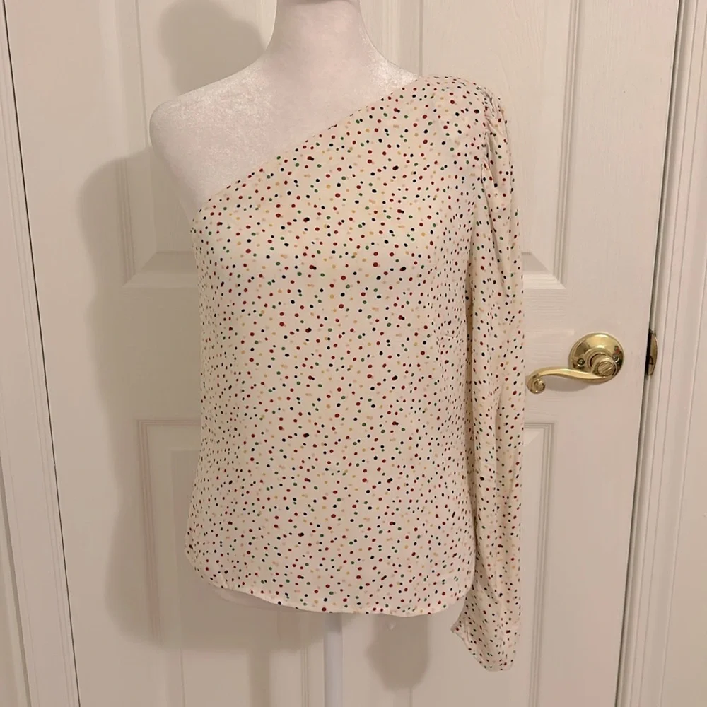 Reformation Francine One Sleeve Shoulder Top Birthday Polka Dot Size Small